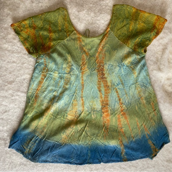 Vtg Advance Apparels Tie Dye Sequin Embroidery Flowy Top Sz L Fairy Whimsy Boho - Picture 2 of 7